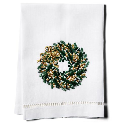 Evergreen Wreath Linen Guest Towel~P77172909