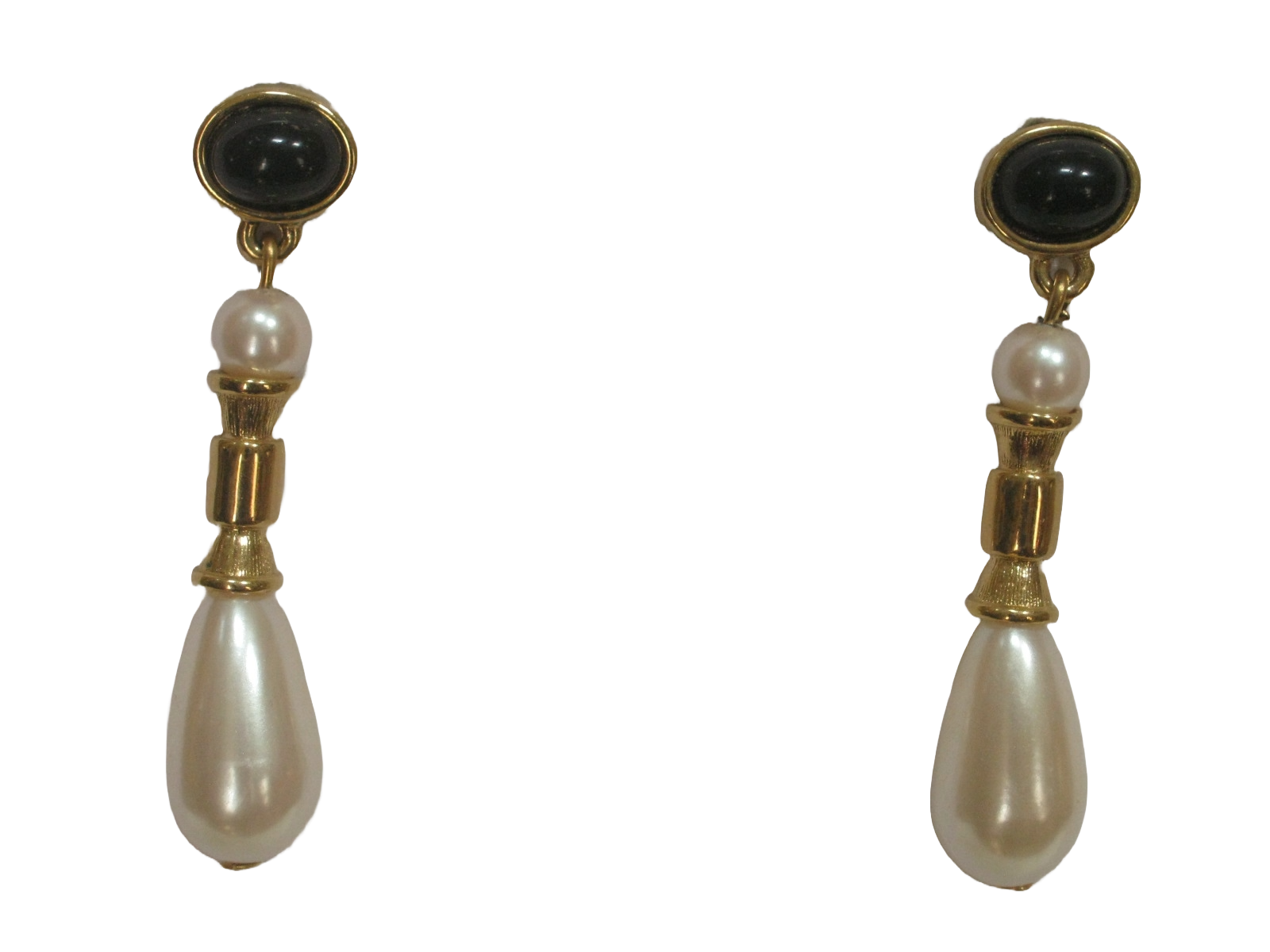 1980s Gold black Onyx Pearl Earrings~P77704096