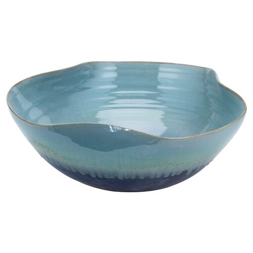 20" Large Glazed Swirl Reaction Bowl, Blue~P77585034