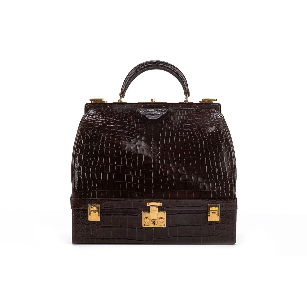 Hermes LG Vintage Brown Croc Doctor Bag - Vintage Lux