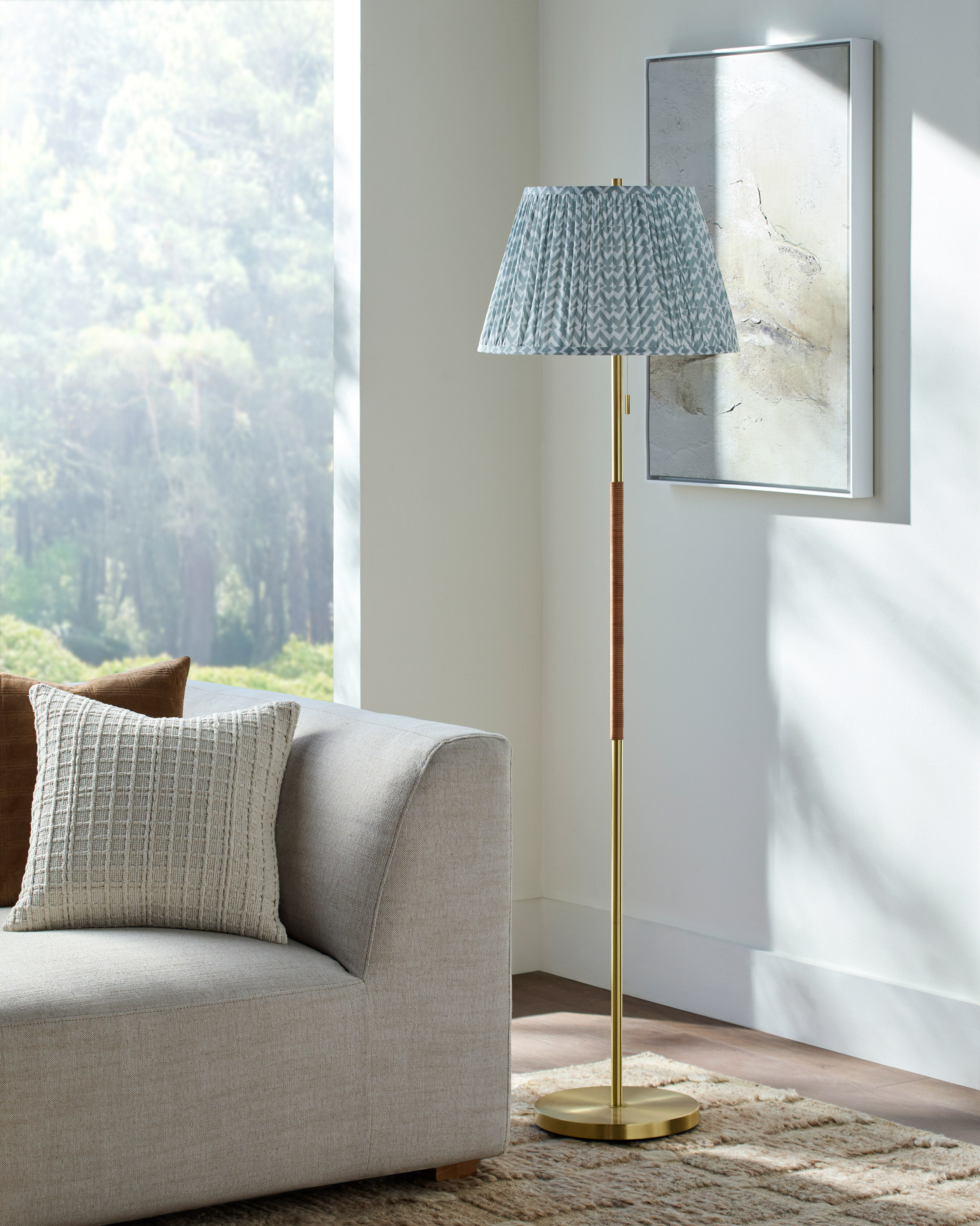 Vauxhall Marble Base Pleated Drum Shade Arc Floor Lamp | One Kings