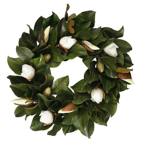 24'' Magnolia Wreath, Faux~P17868845