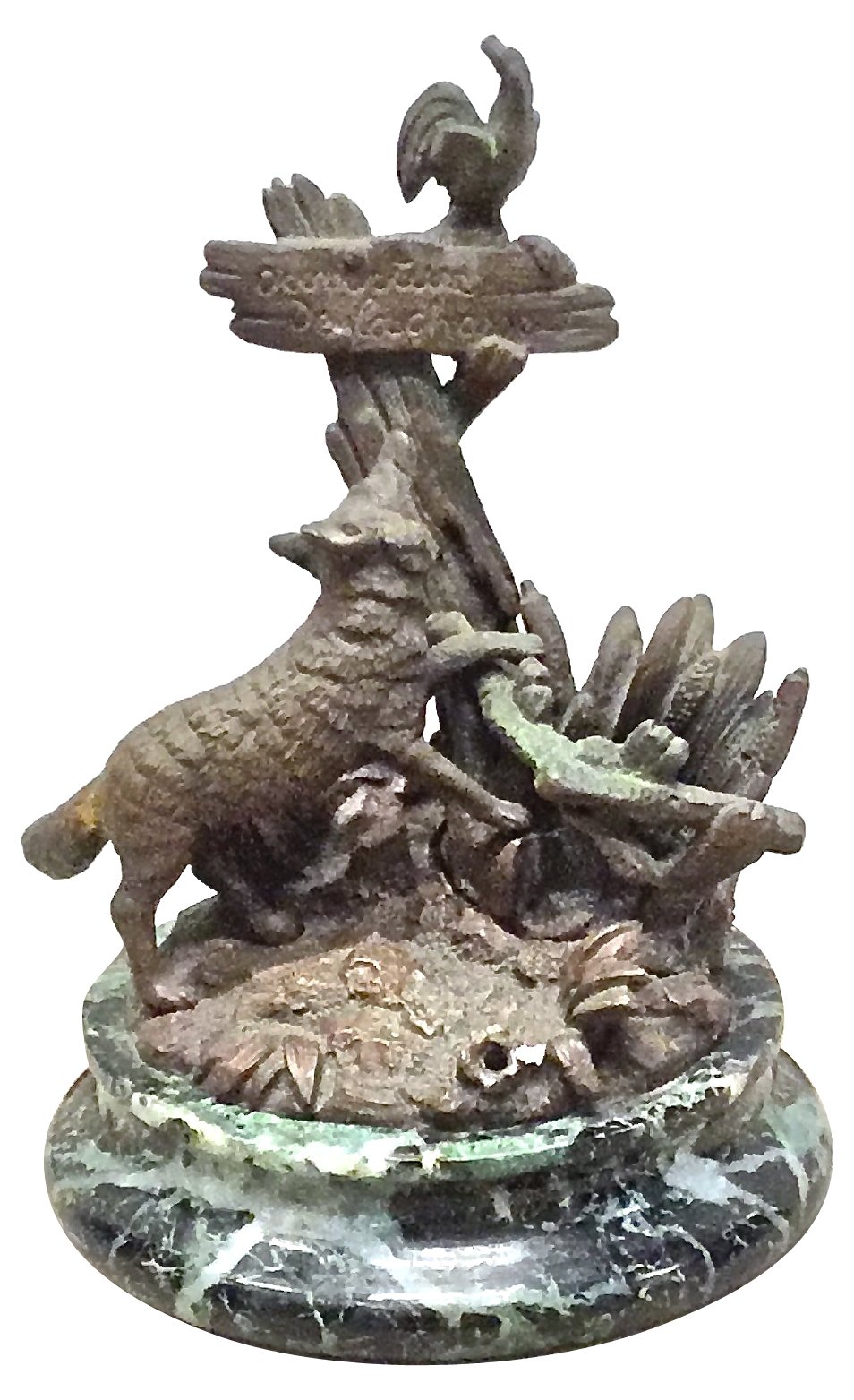 Antique Bronze Fox & Rooster Sculpture~P77535151