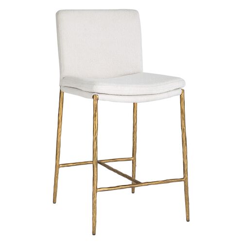 Bastien Counter Stool, Brass/White Boucle