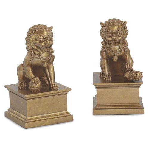 S/2 Foo Dog Bookends, Gold~P77382228