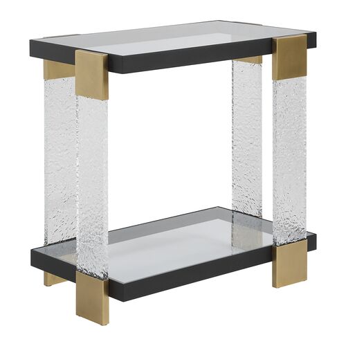 Lucian Side Table, Clear/Black/Brass