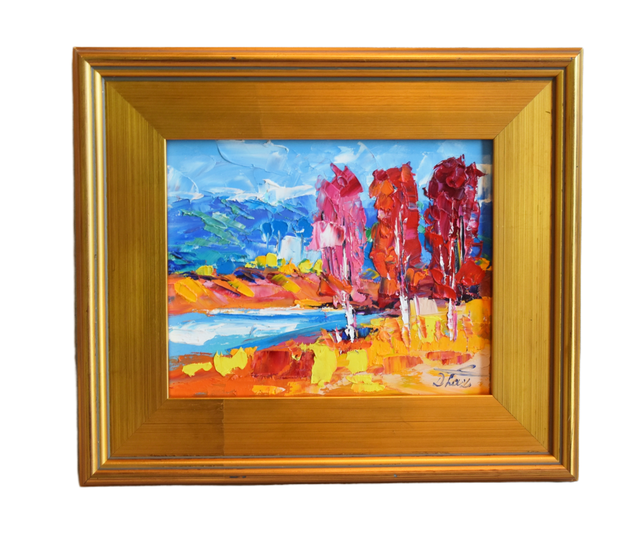 Colorful Trees Stream Landscape Painting~P77682342