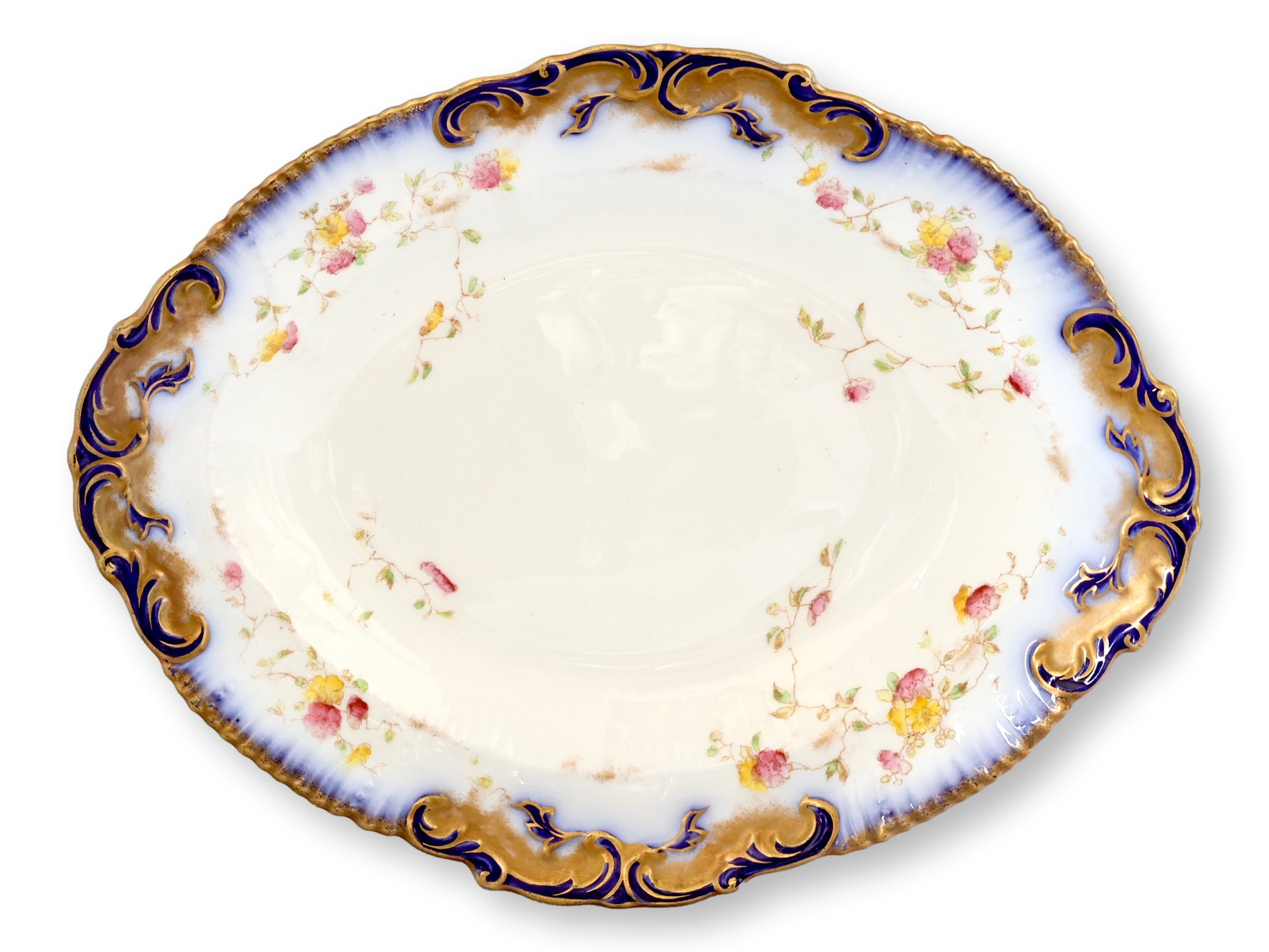 Antique English Flow Blue & Gilt Dish~P77740623