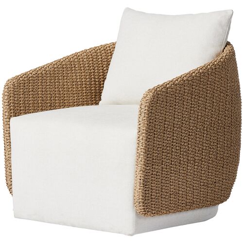 Lana Outdoor Swivel Chair, Natural Faux Hyacinth/White