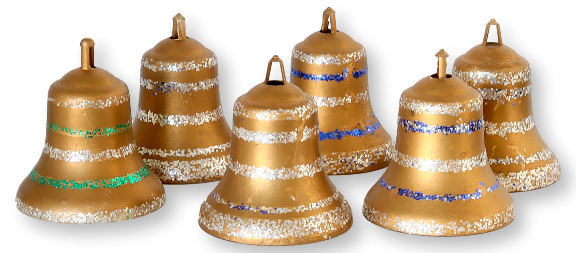 Midcentry Glittered Bell Ornaments, S/6~P77662672