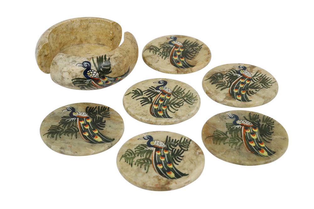 Hand Painted Peacock Coasters - Set of 6~P77646227