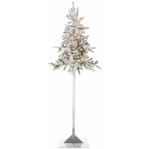 Flocked Pine Tree With Clear Lights 