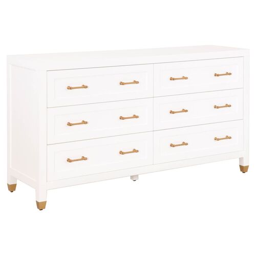 Charlotte 6-Drawer Double Dresser, White/Brass~P77598556