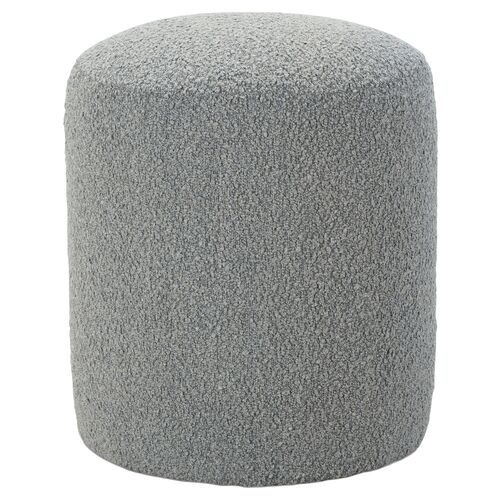 Hannah Tall Upholstered Round Ottoman, Grey Boucle