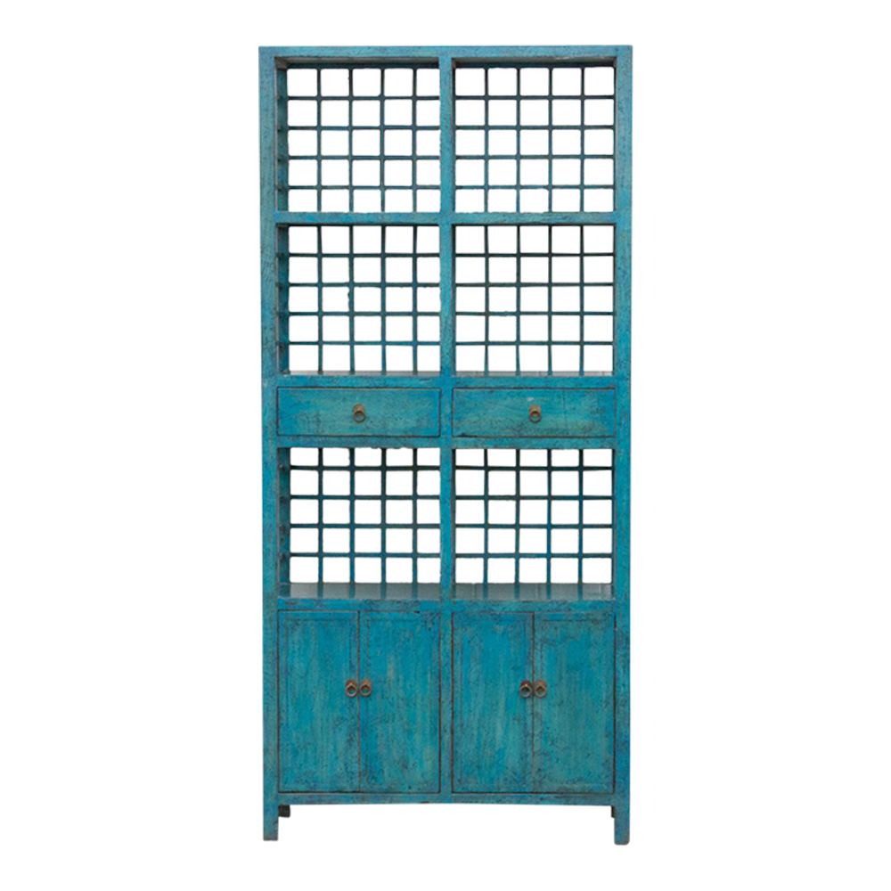 Tall Teal Blue Painted Bookcase Cabinet~P77662847