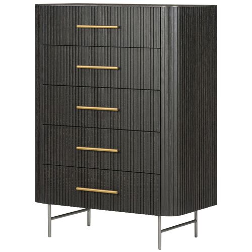 Fresno Fluted 5-Drawer Dresser, Distressed Black
