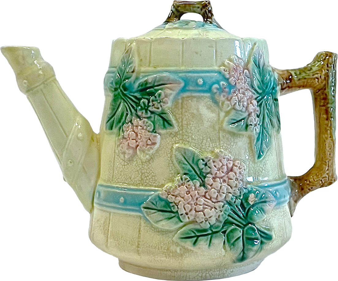 Antique Majolica Floral Teapot~P77620692