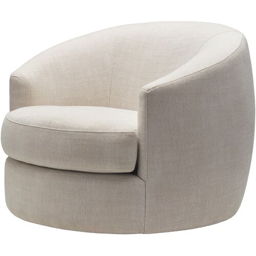 Kelira Curved Hemp Swivel Chair, Light Beige