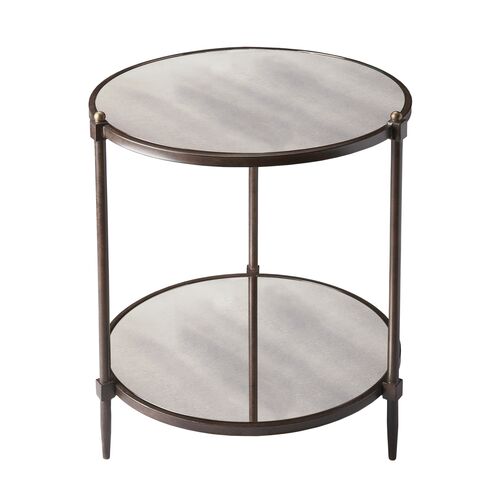 Liv Mirrored Round Side Table, Gray
