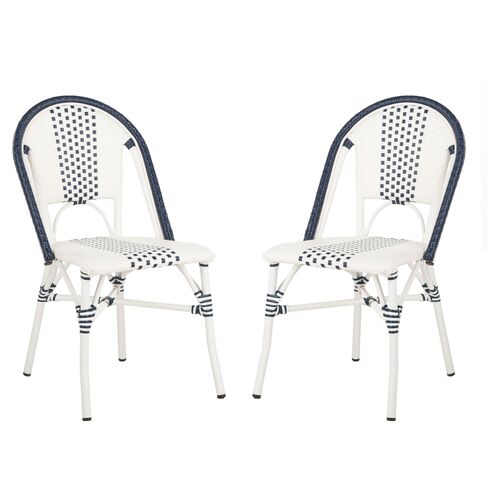 S/2 Zoya Stackable Chairs, White/Black~P67532575