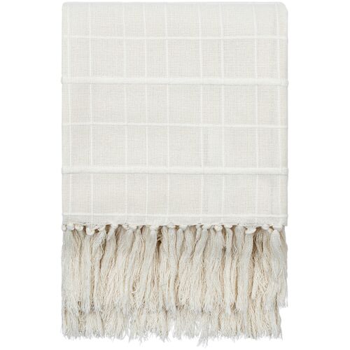 Prolo Cotton Grid Throw with Tassels, Cream Prolo Cotton Grid Throw with Tassels, Cream
