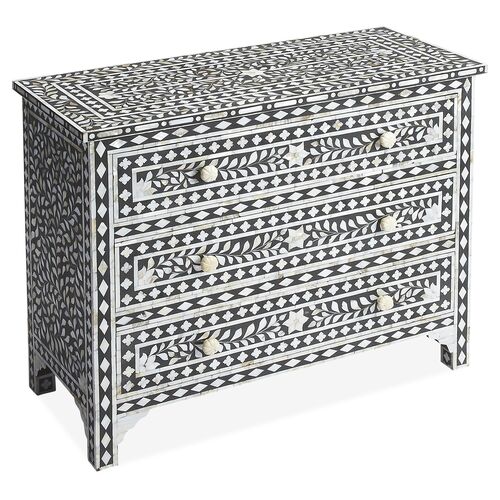 Dalton Mother Of Pearl Drawer Chest, Black/Ivory~P77455782