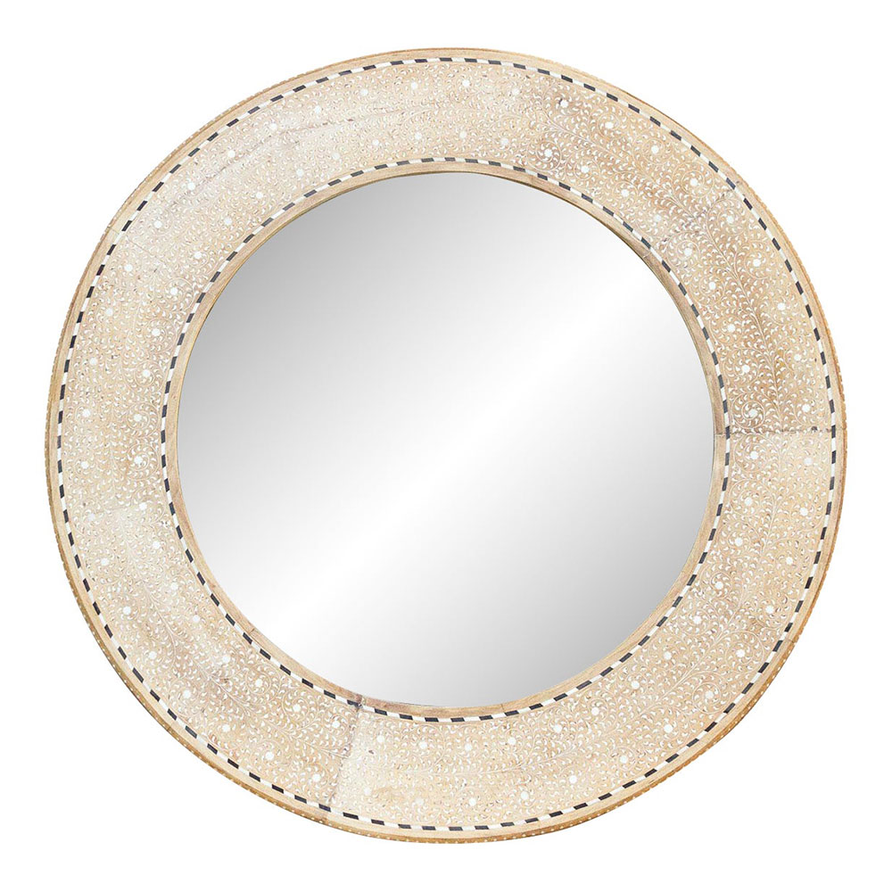 Large Bleached Wood Zellige Inlay Mirror~P77646969