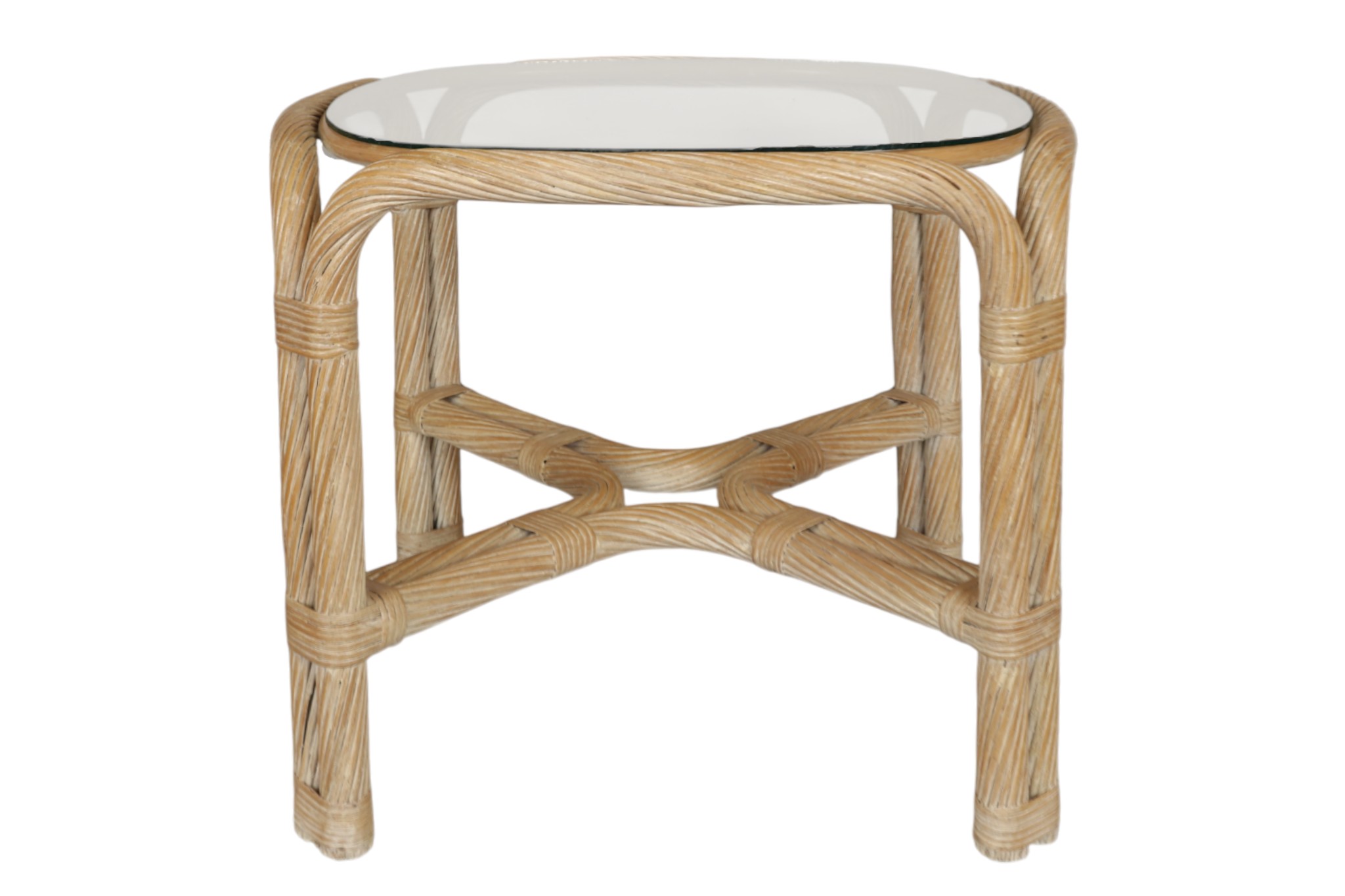Rattan and Bamboo Glass Top Side Table Rattan and Bamboo Glass Top Side Table~P77755392