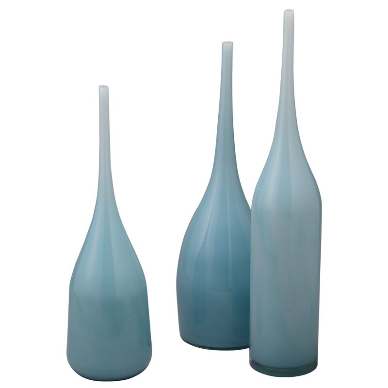 Asst. of 3 Pixie Glass Vases, Periwinkle Blue