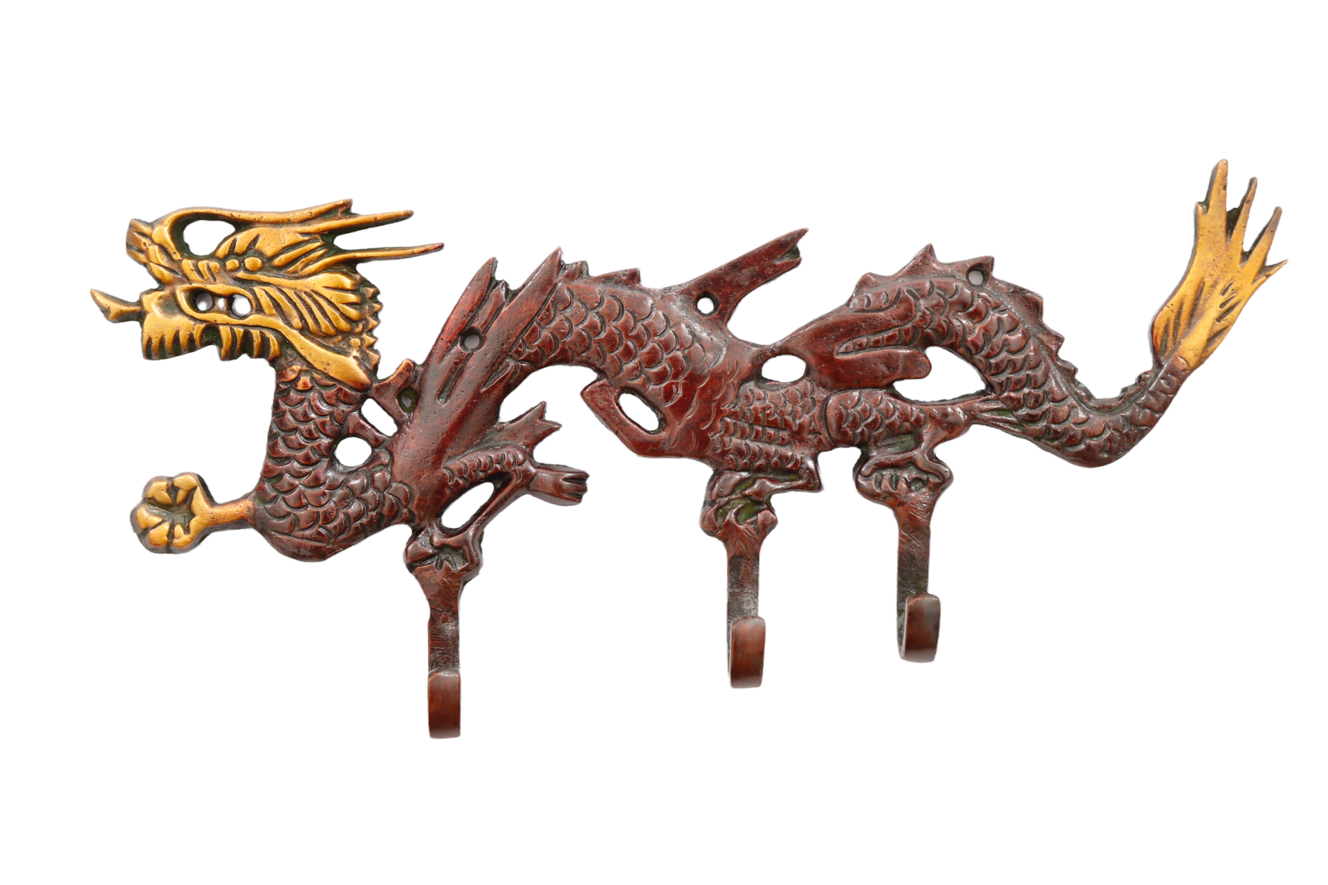 Chinoiserie Red Brass Dragon Wall Hooks~P77658990