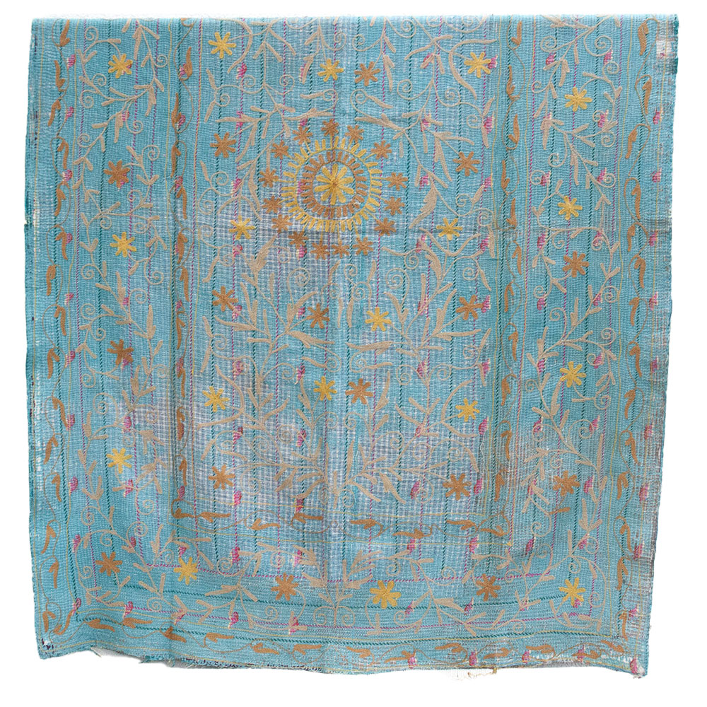 Vintage Turquoise & Gold Suzani Throw~P77731042