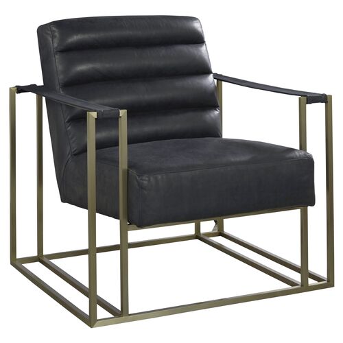 Jensen Accent Chair, Black Leather~P77366279