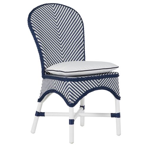 Savoy Outdoor Side Chair, Navy/White~P77619736