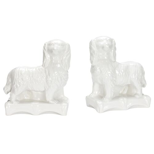 S/2 Staffordshire Spaniel Figurines, White