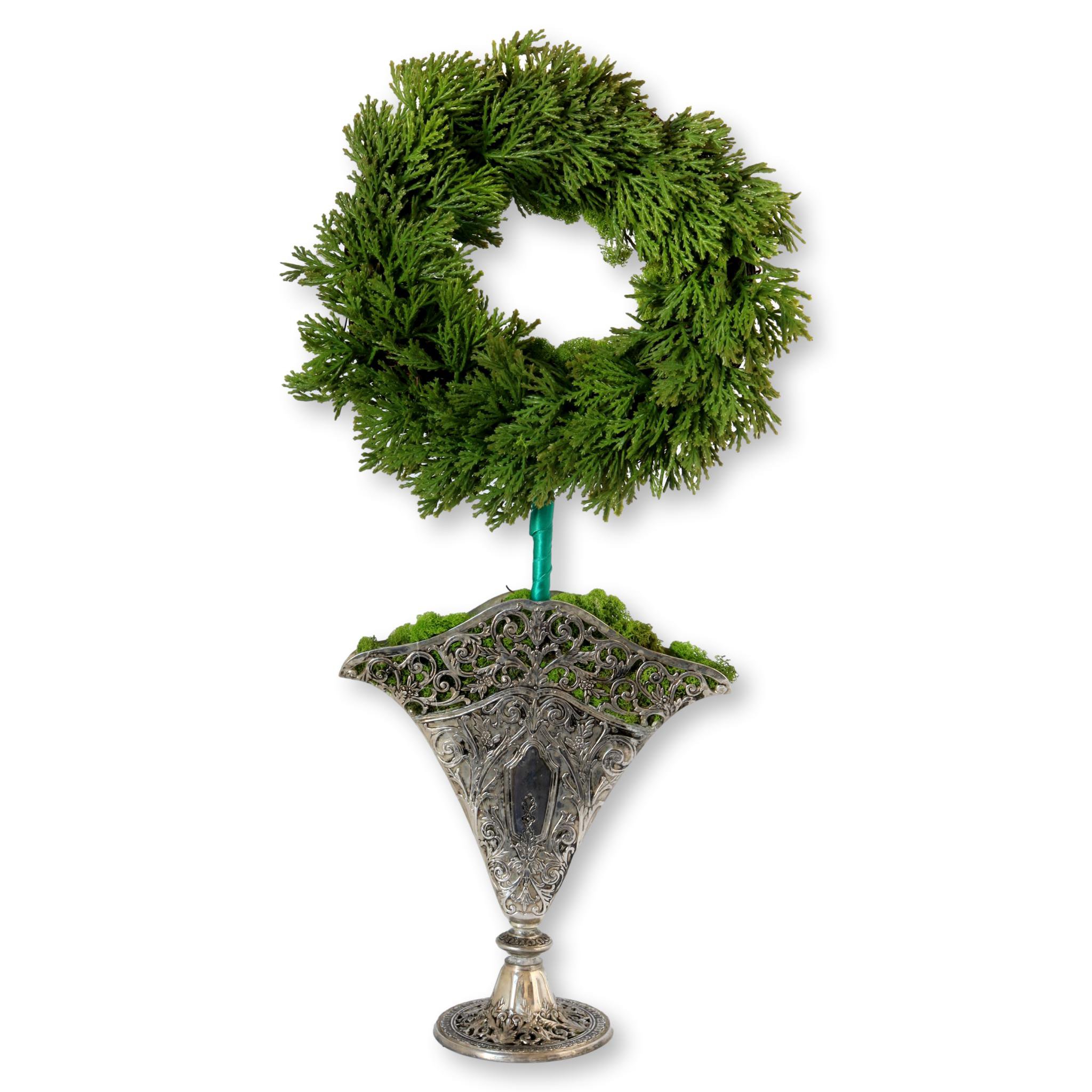 Wreath in Vintage Silver-Plate Fan Vase~P77635311