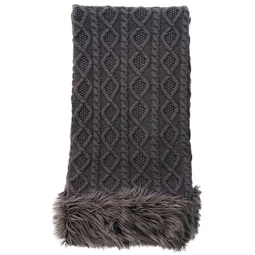 Quinn Cable-Knit Faux Fur Throw, Charcoal~P77618474