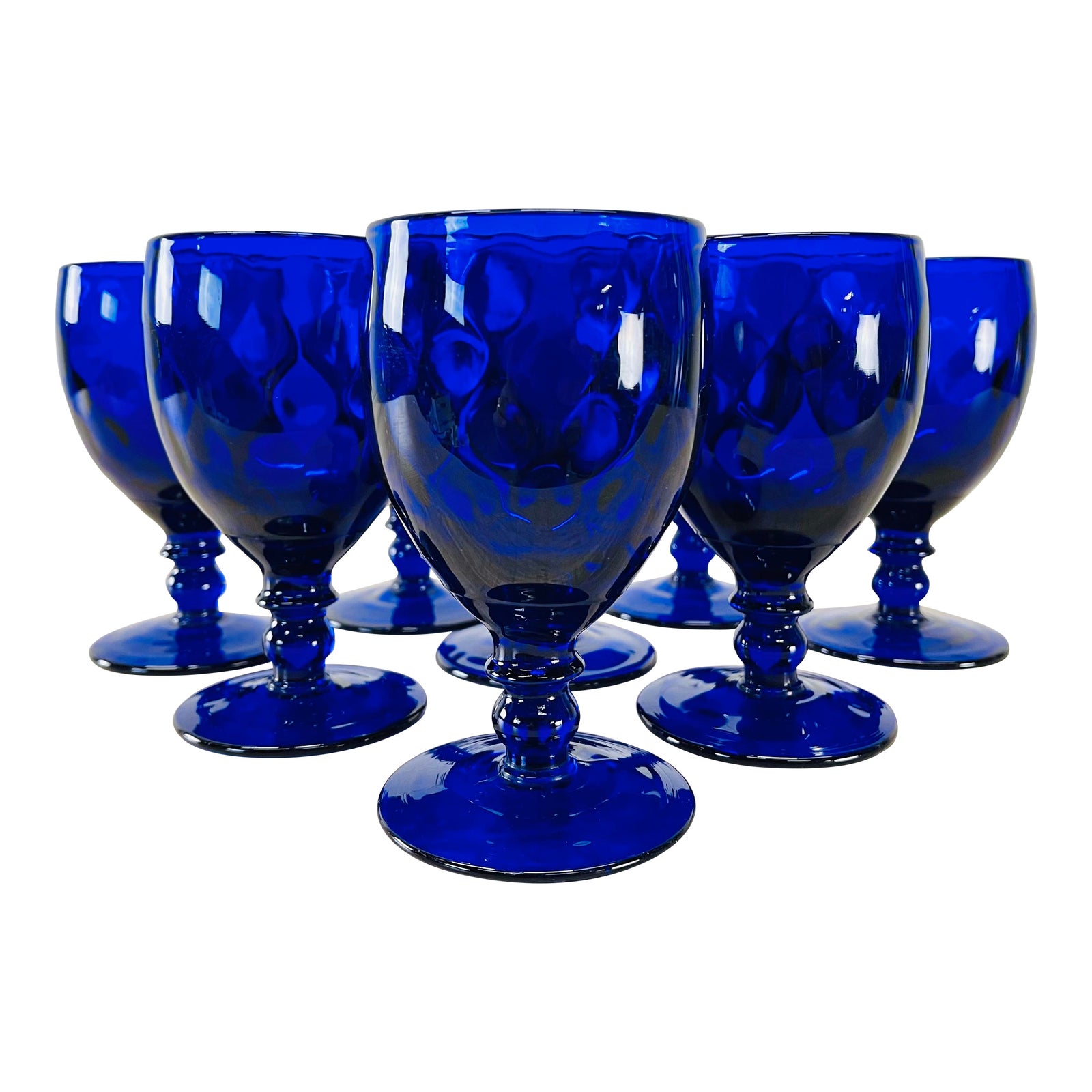 1950s Quilted Cobalt Glass Stems, S/8~P77645955