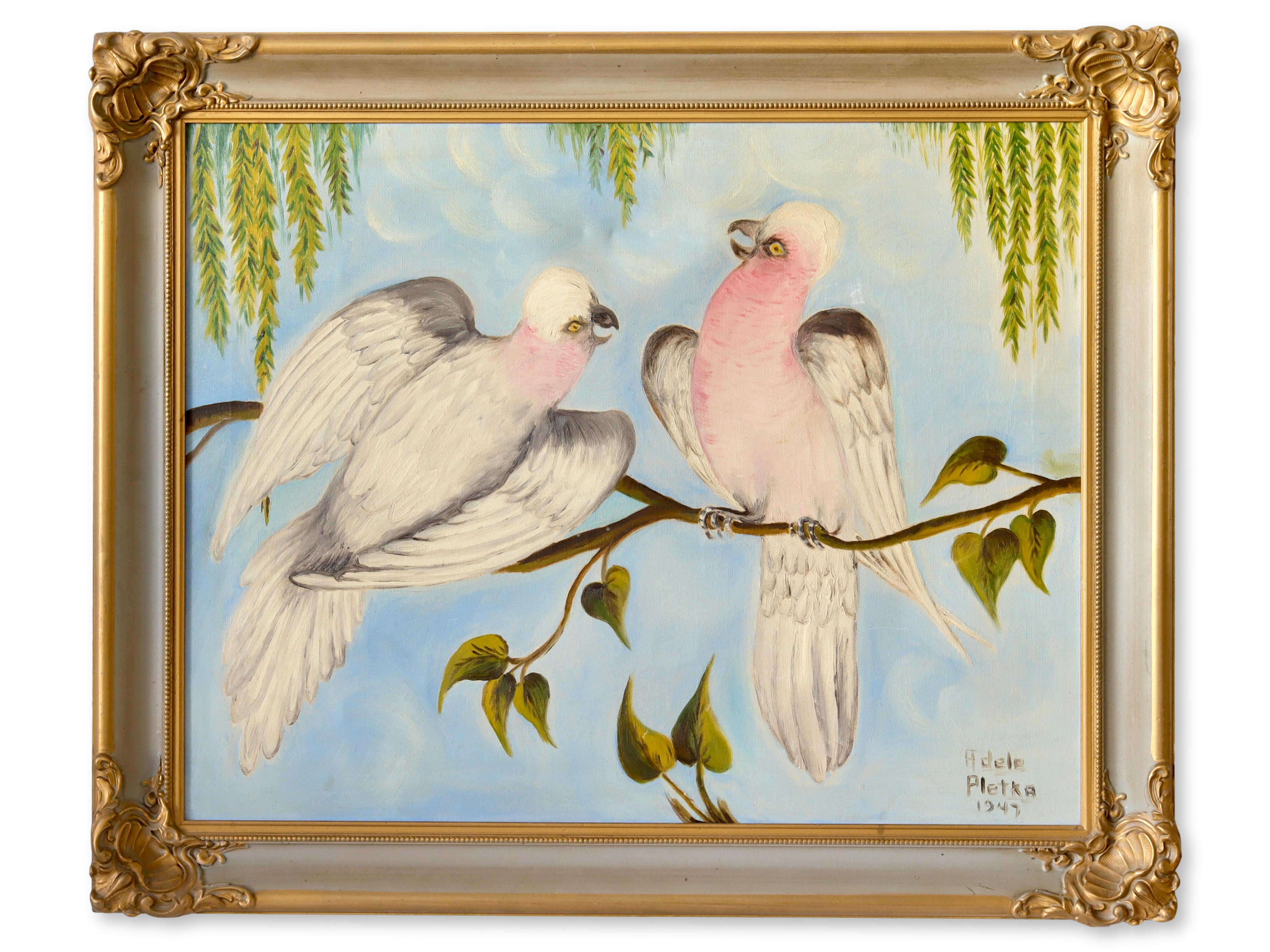 1947 Cockatiels Oil Painting on Canvas~P77672540