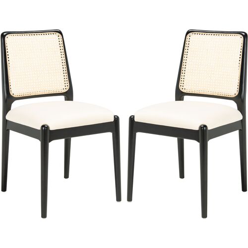 S/2 Opal Rattan Dining Chairs, Black/White~P77648118