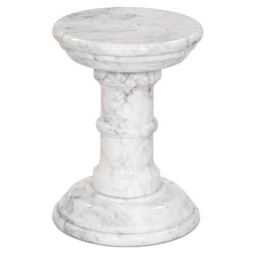 Salem End Table, Veined White Marble