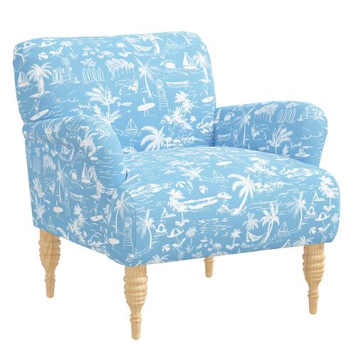 Nicolette Beach Toile Club Chair, Blue~P77641312