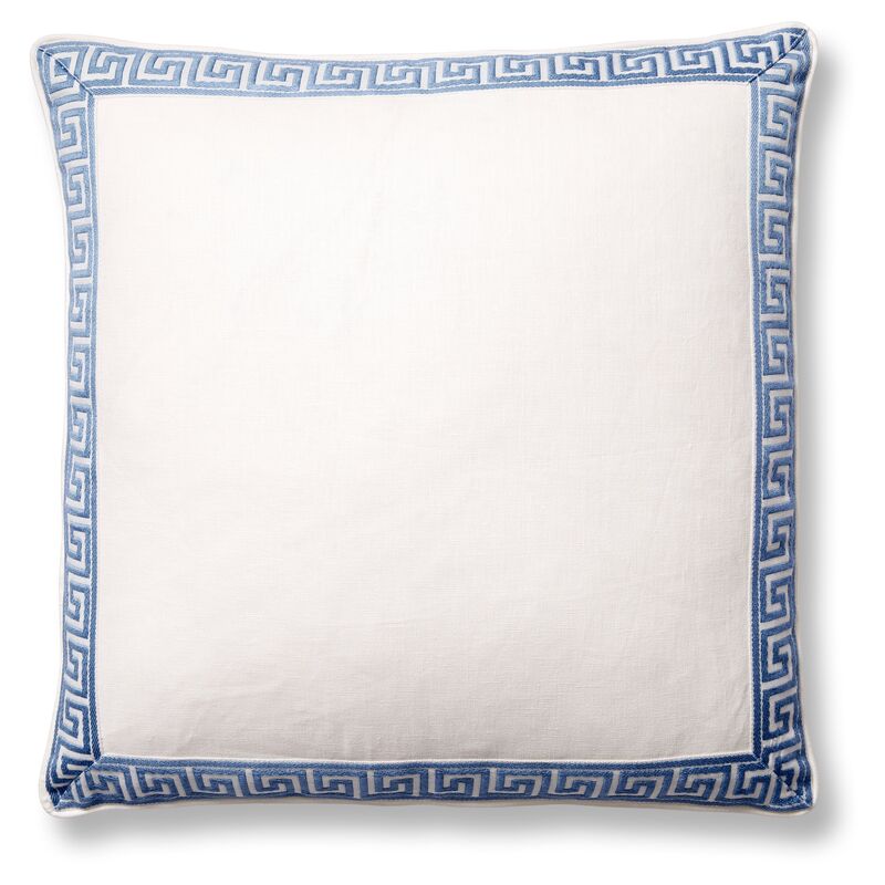 Athena 22x22 Pillow, Oyster/Blue Linen