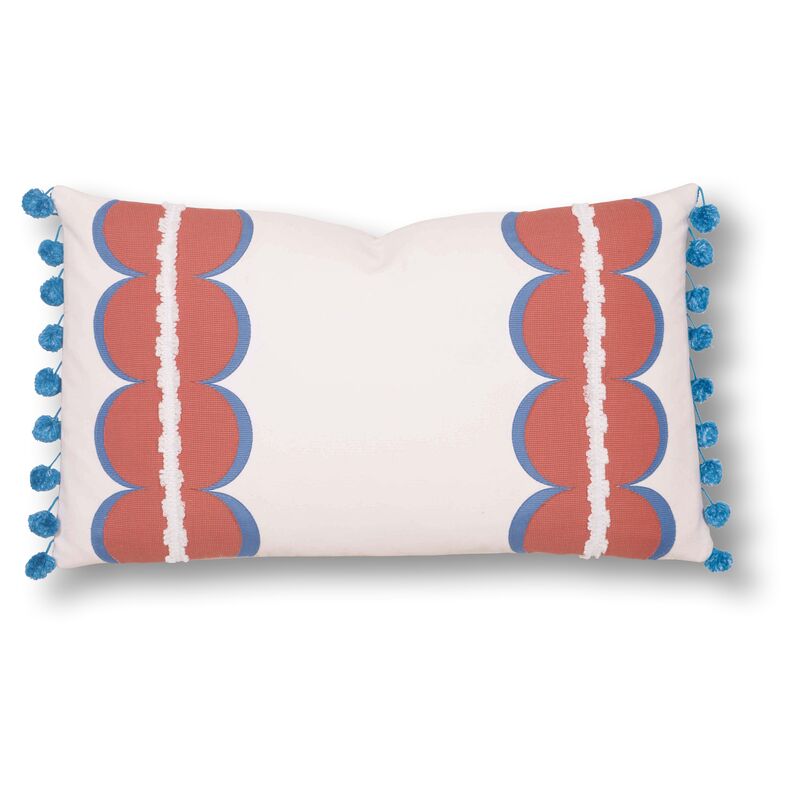 Ellison 13x22 Outdoor Lumbar Pillow, White/Coral