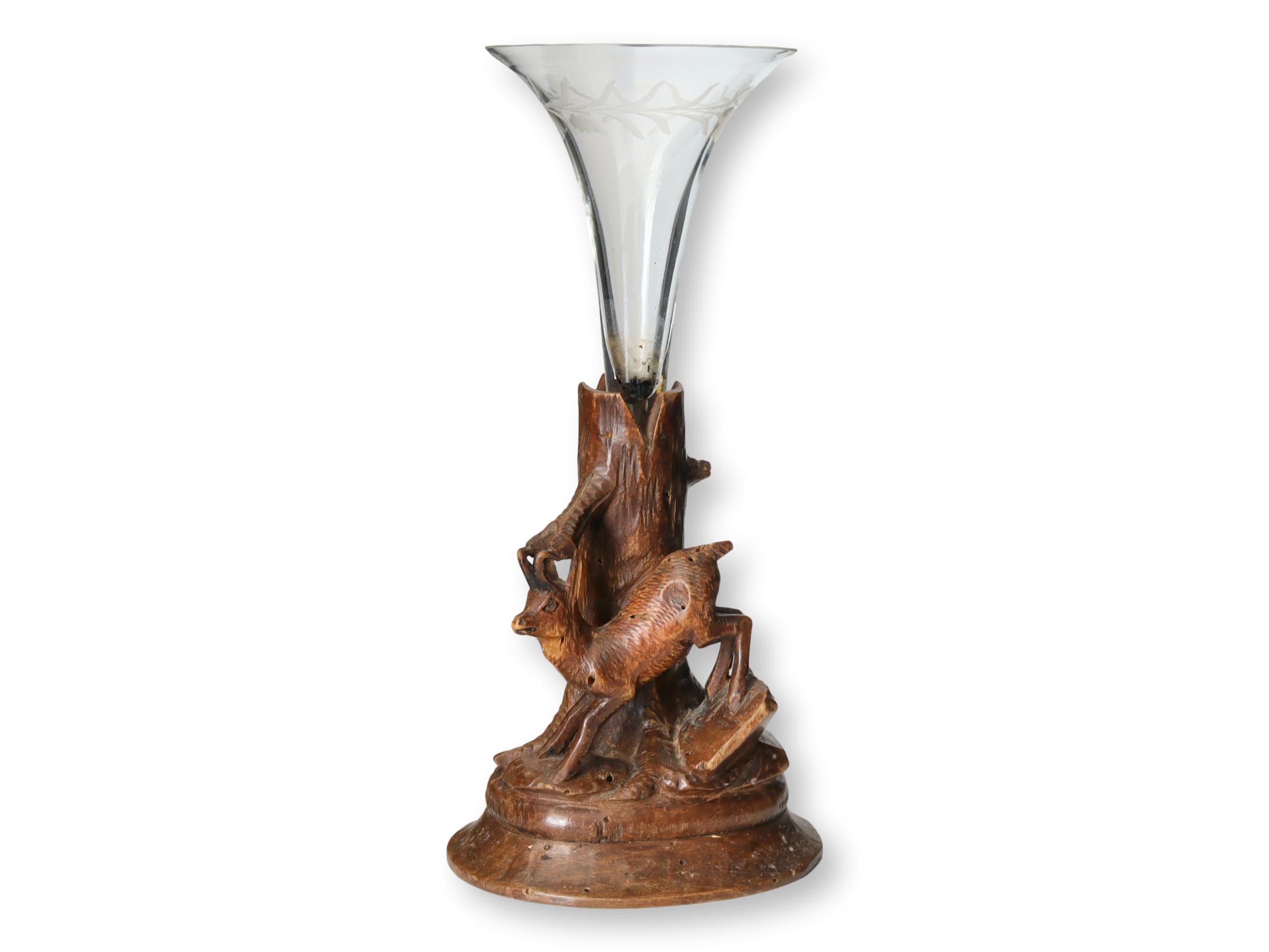 Antique Carved Black Forest Deer Vase~P77679598