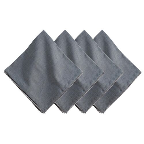 S/4 Berry Trim Napkins, Flint Grey