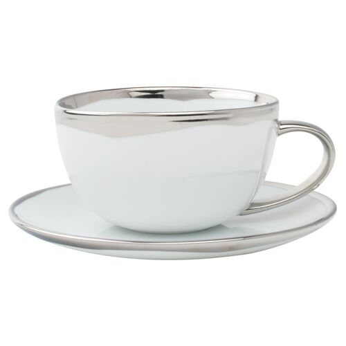 Dauville Teacup & Saucer, White/Platinum~P77452326