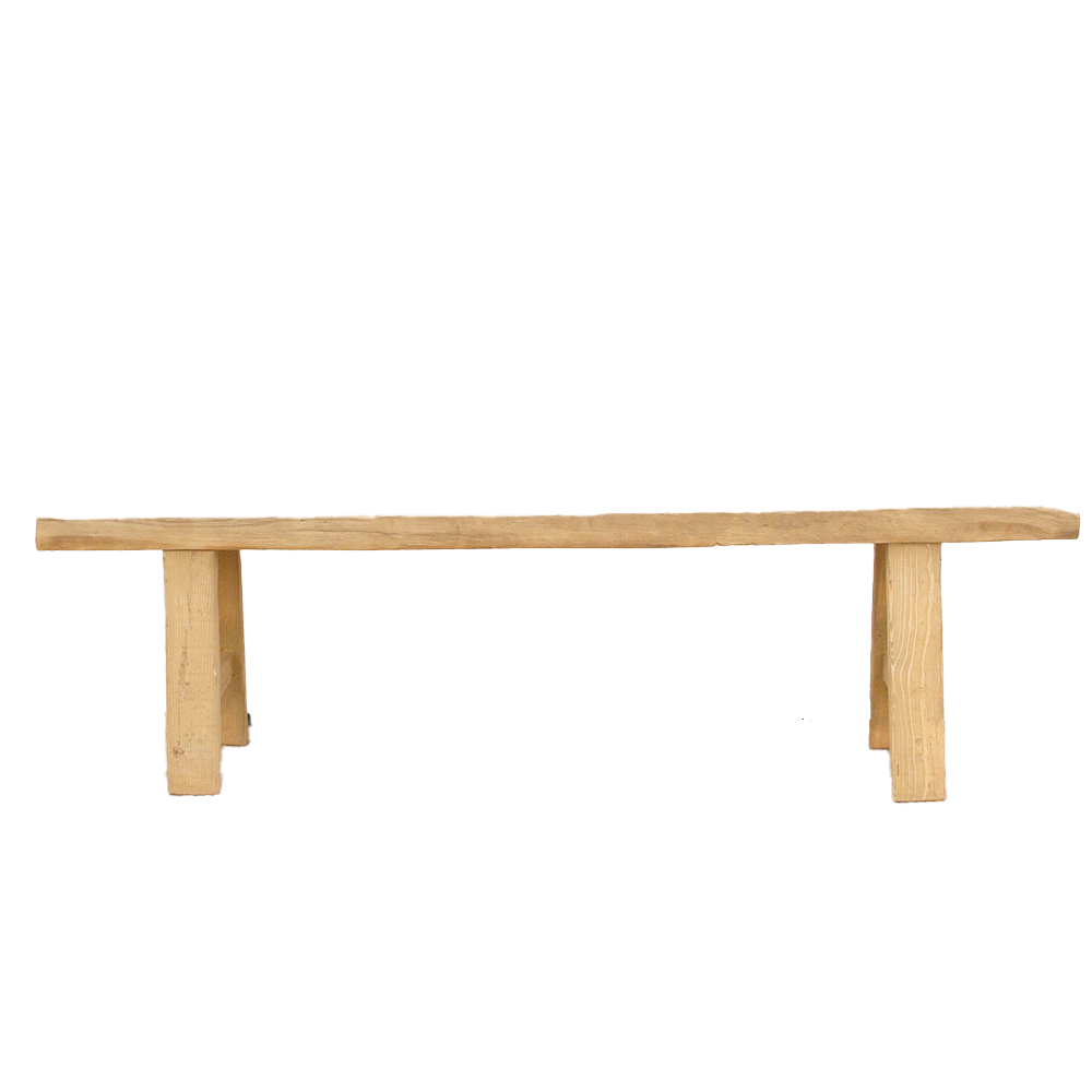 Asian Rustic Bleached Wood Bench~P77667577