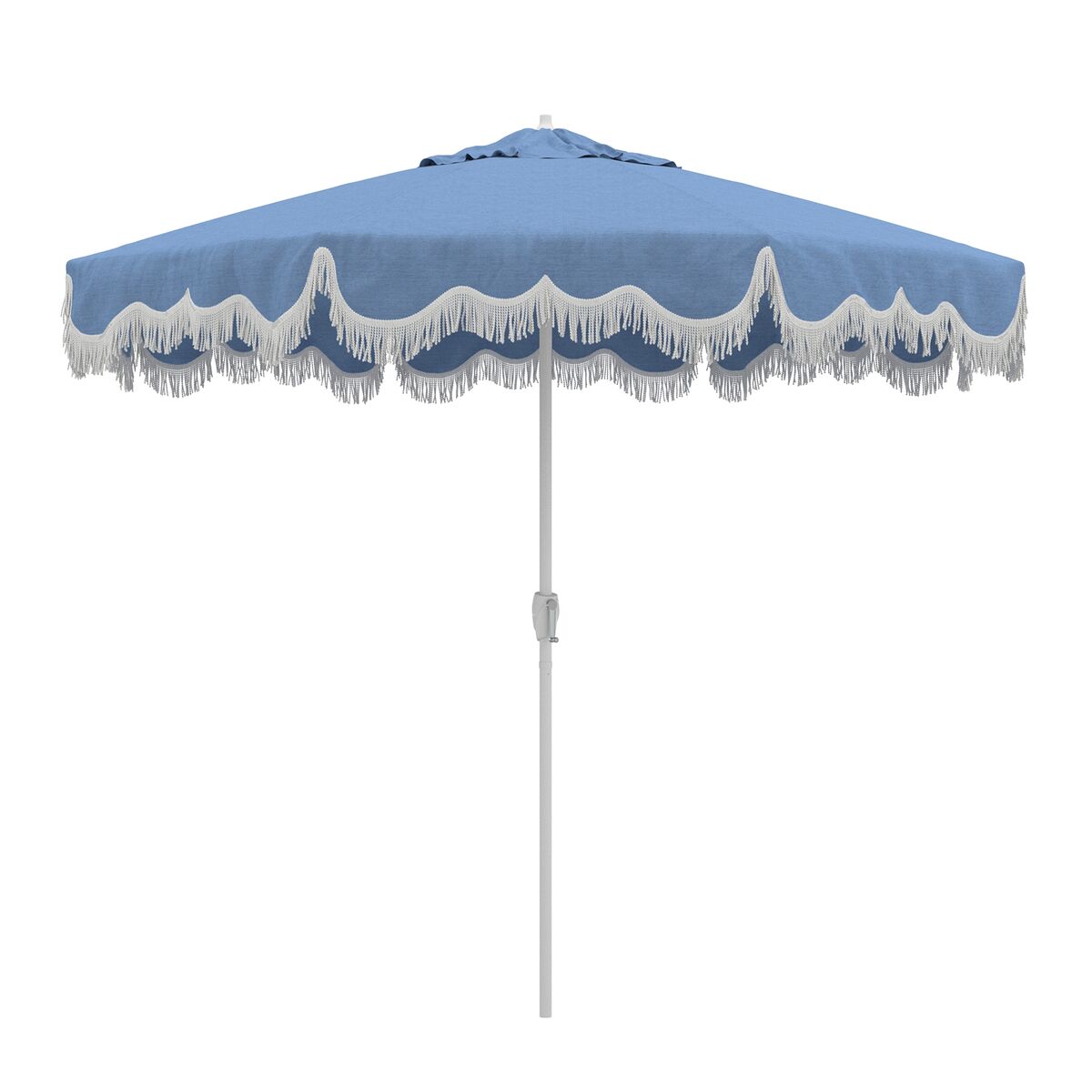 blue fringe patio umbrella Gabriel and White Striped Fringed Parasol with Tilt - daals adding a touch of elegance to any patio or garden setting Collins Bohemian Fringe Outdoor Patio