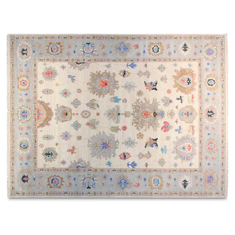 9'x12' Artur Hand-Knotted Rug, Ivory/Light Blue