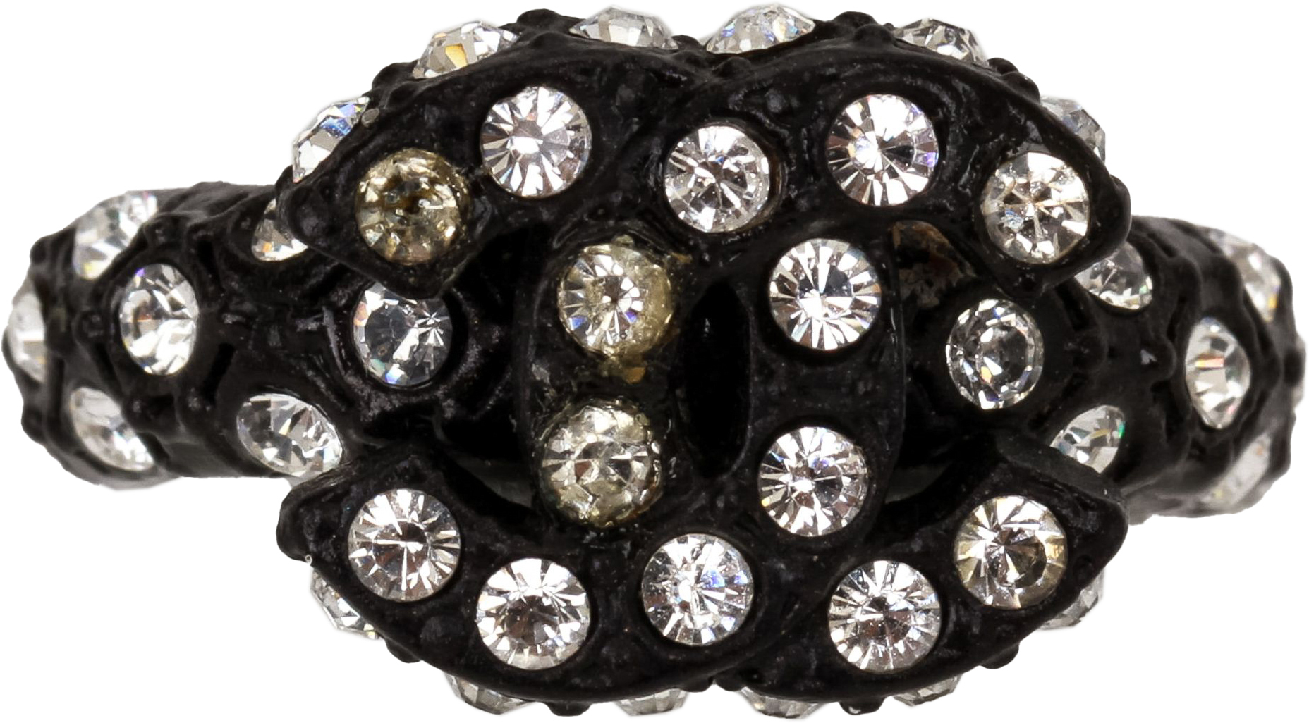Chanel ring CC black metal rhinestones~P77633399